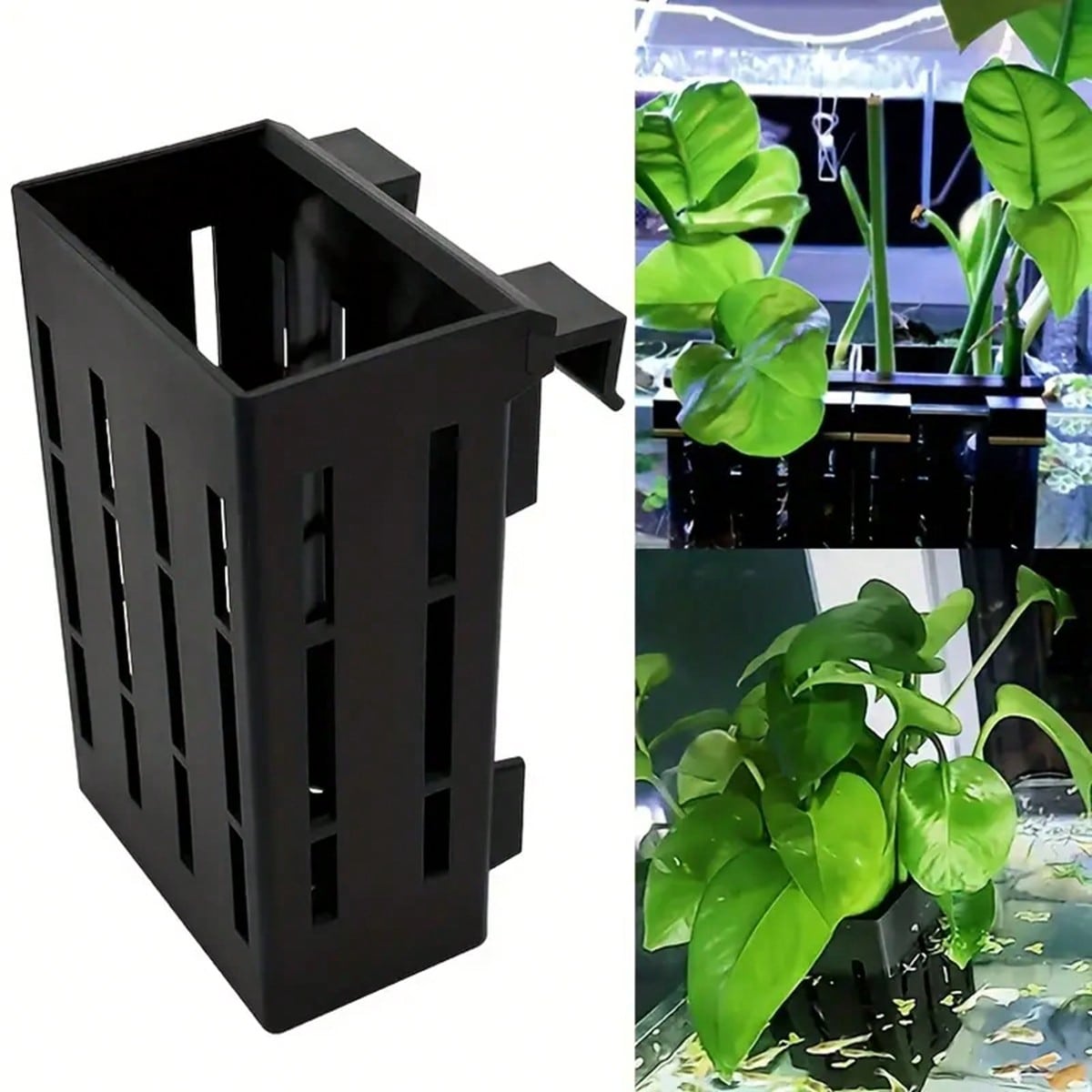 Aquarium Plant Holder - Aquarium-Pflanzenhalter, schwarzer Kunststoffkorb mit Clip für